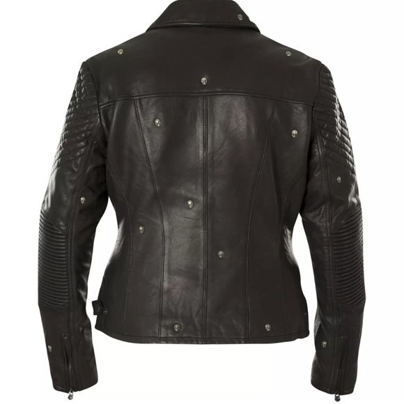 AFFLICTION Leather SKULLHEAD WOMEN'S JACKET Black - Picture 3 of 7